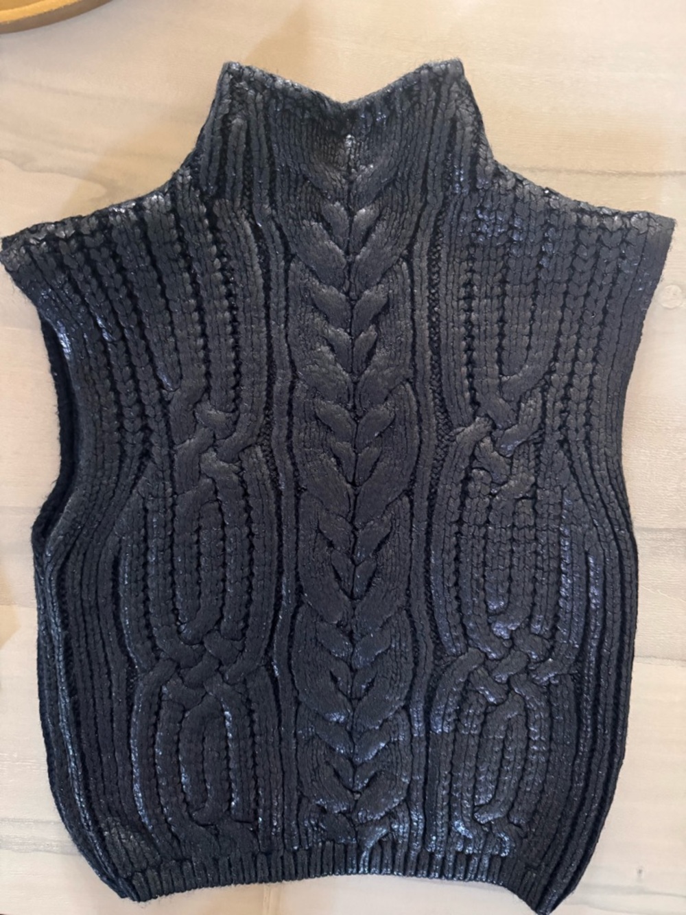 Jason Wu Navy Blue Cable-Knit Sleeveless Turtleneck Vest